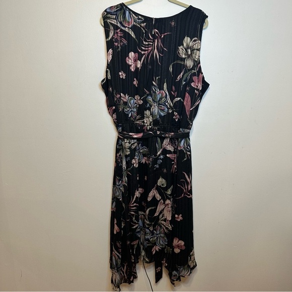 Lane Bryant Dress 26 Sleeveless Black Belted Floral Multicolor Midi Plus Size - Picture 2 of 10
